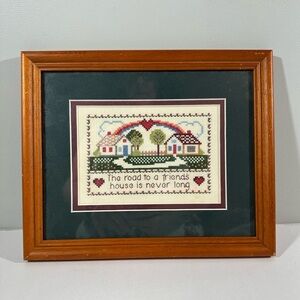 Framed Cross-Stitch Art with Heart and House Design about Friendship